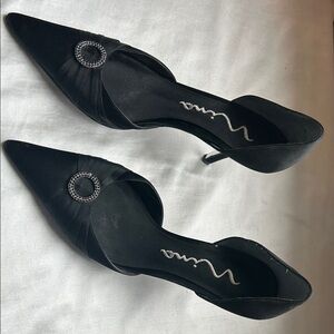 Nina Black Satin Heels with Rhinestone Accent